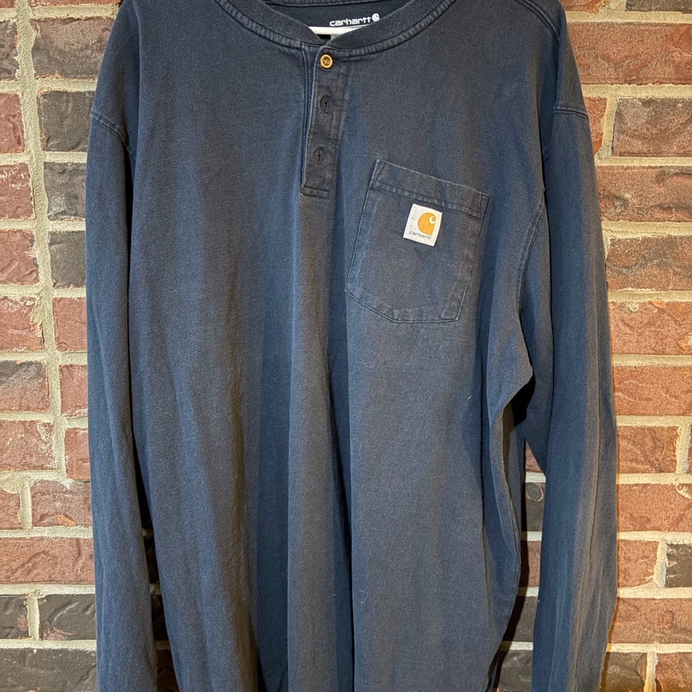 Carhartt Men's Dark Navy Long-Sleeve Henley with Chest Pocket